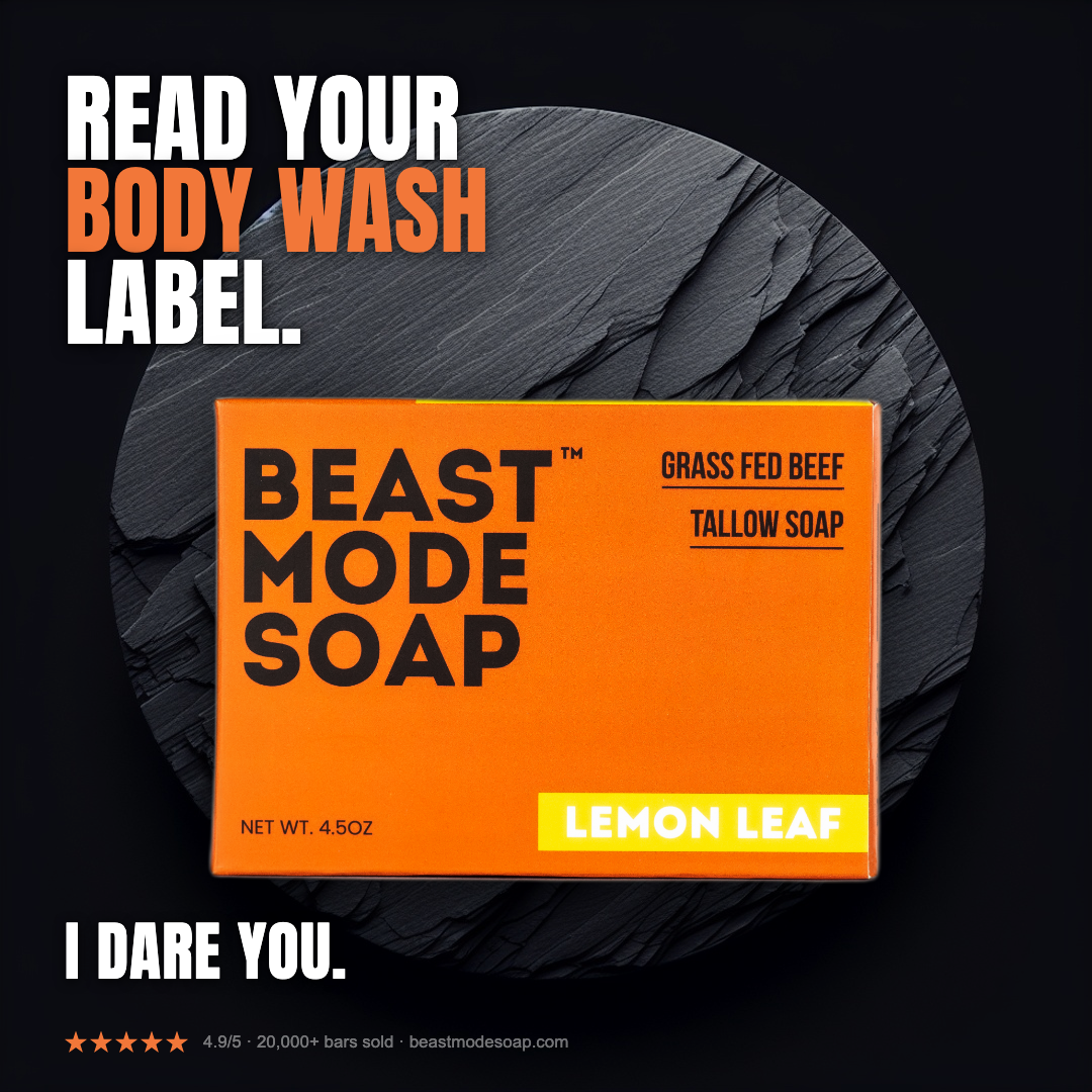 Beast Mode Soap Facebook ad: Read Your Body Wash Label. I Dare You.