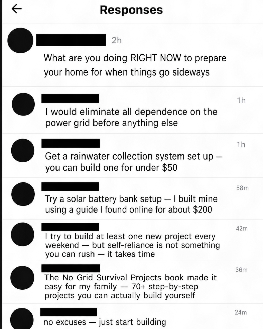 No Grid Survival Projects Facebook ad