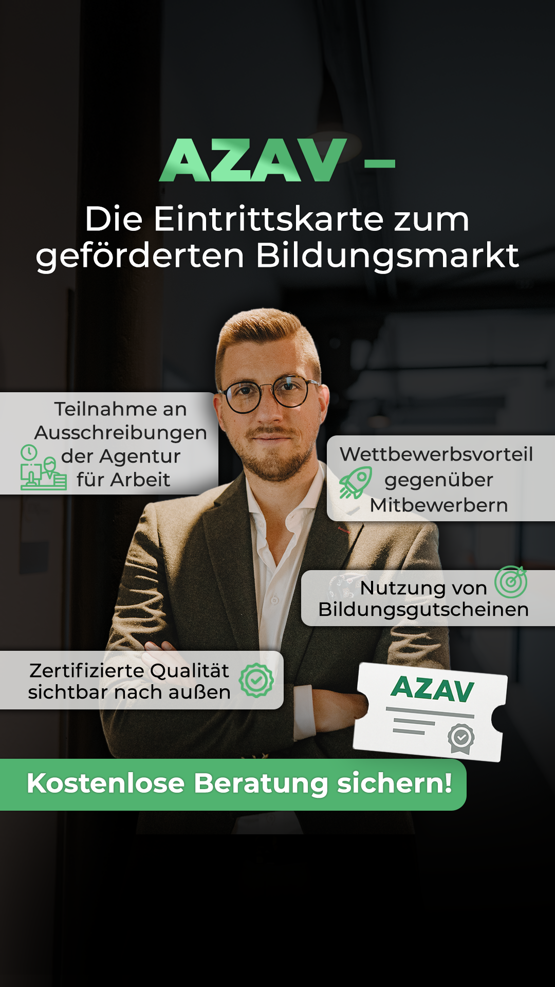Marcel Spitzel Facebook ad: AZAV-Förderung: Der Staat zahlt, statt deine Kunden