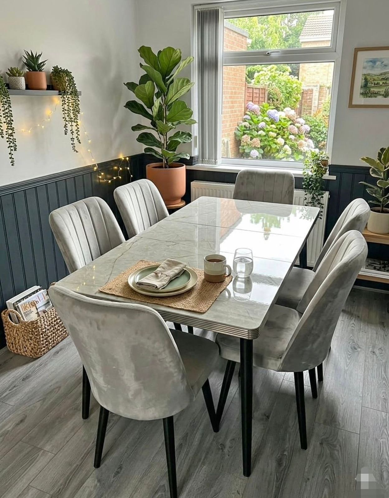Loft Crafts Ltd Facebook ad: Elegant Extendable Wooden Dining Set with 6 Velvet…