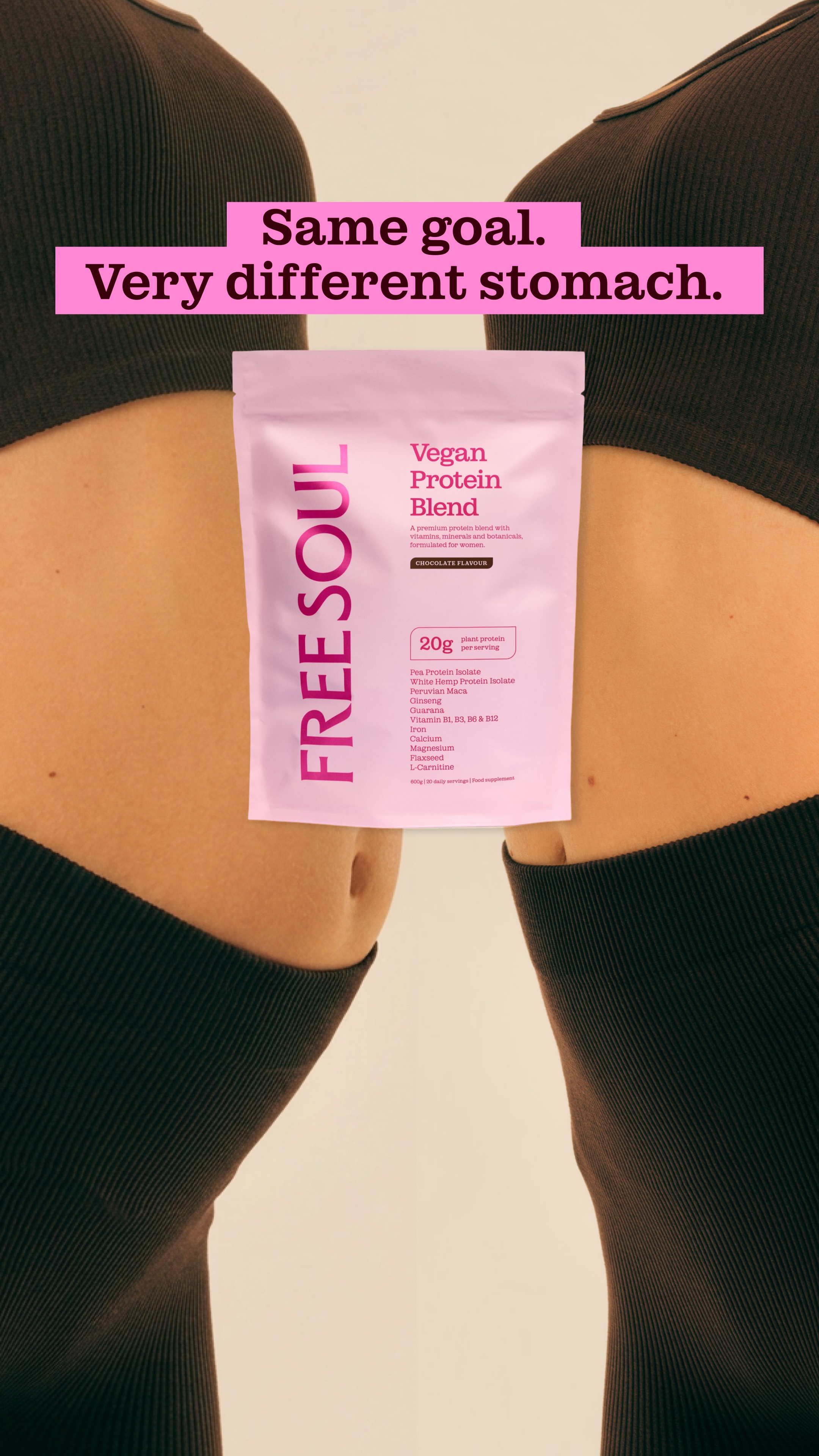 Free Soul Facebook ad: The protein powder that has your back.