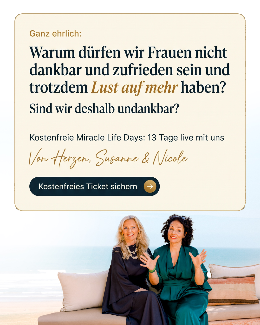 Susanne & Nicole Facebook ad: Online: Miracle Life Days