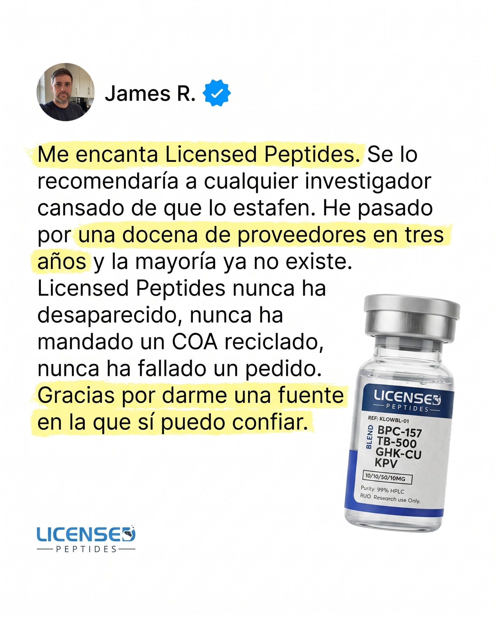 Licensedpeptides.com Facebook ad: OFERTA 2 POR 1, POR TIEMPO LIMITADO