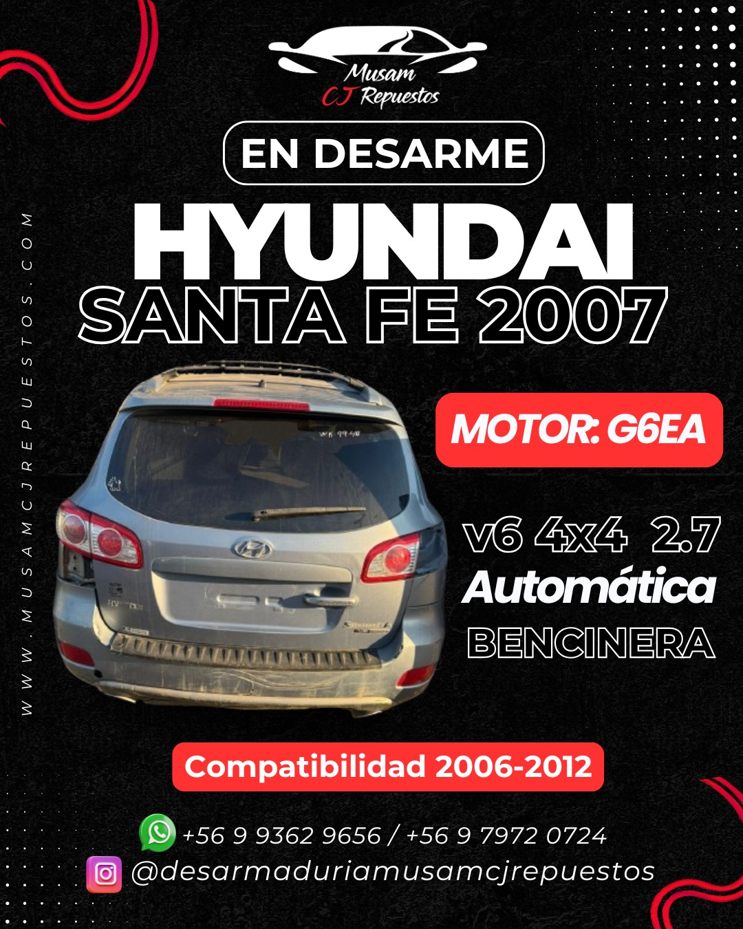 César Fernández Facebook ad: EN DESARME HYUNDAI SANTA FE 2007 V6 4X4 2.7 AUTOMATICA…