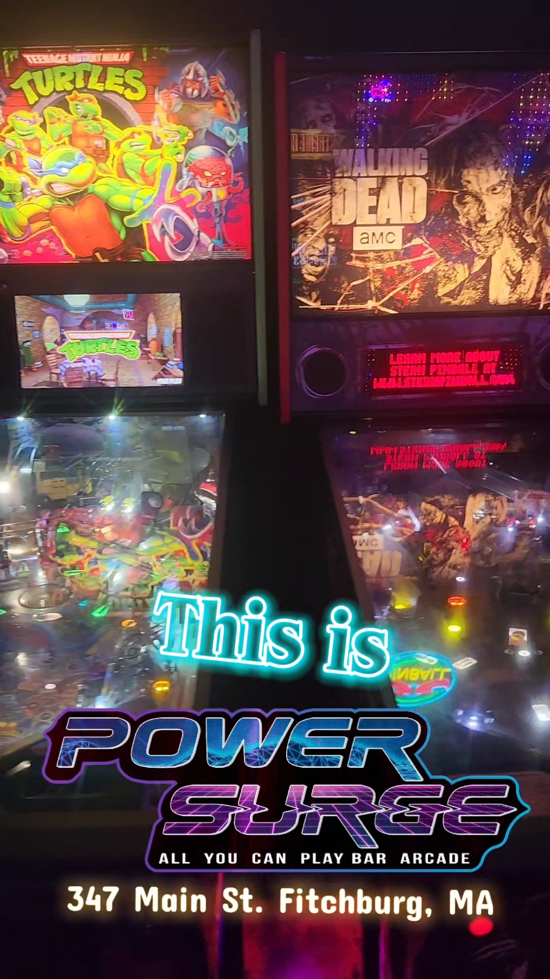PowerSurge Bar Arcade Facebook ad: Retro Arcade Bar located in Fitchburg, MA