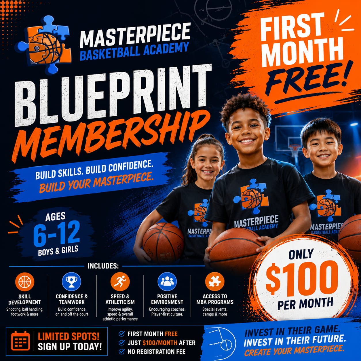 Masterpiece Basketball Academy Facebook ad: Limited Spots Open