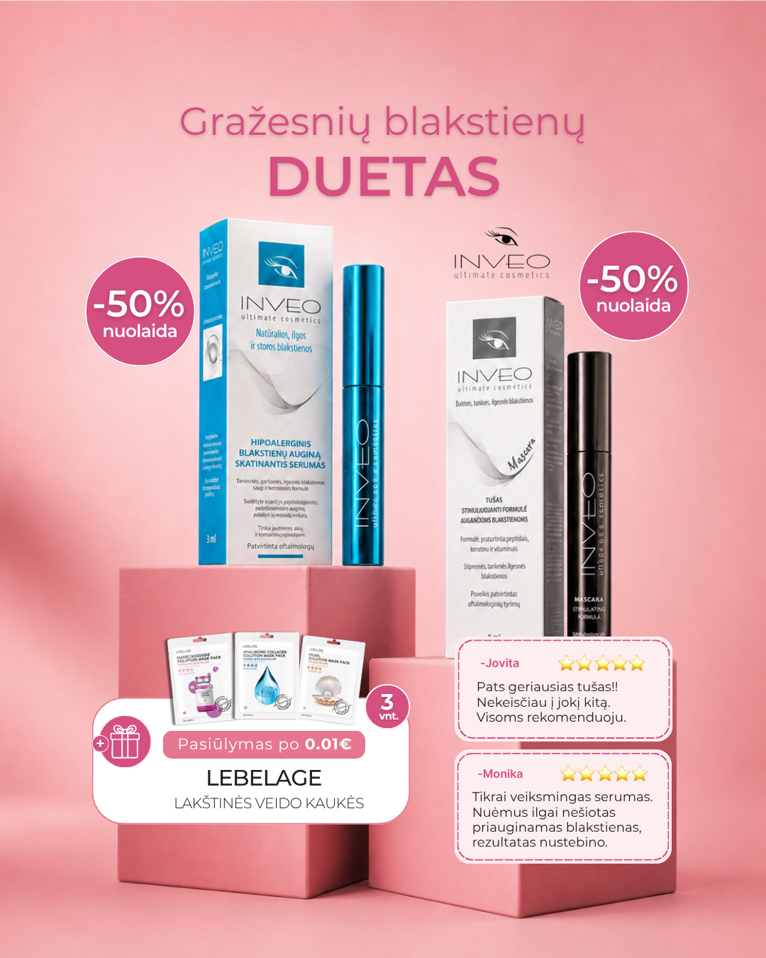 Shop by Viktorija Siegel Facebook ad: INVEO -50 % + 3 kaukės po 0,01 €