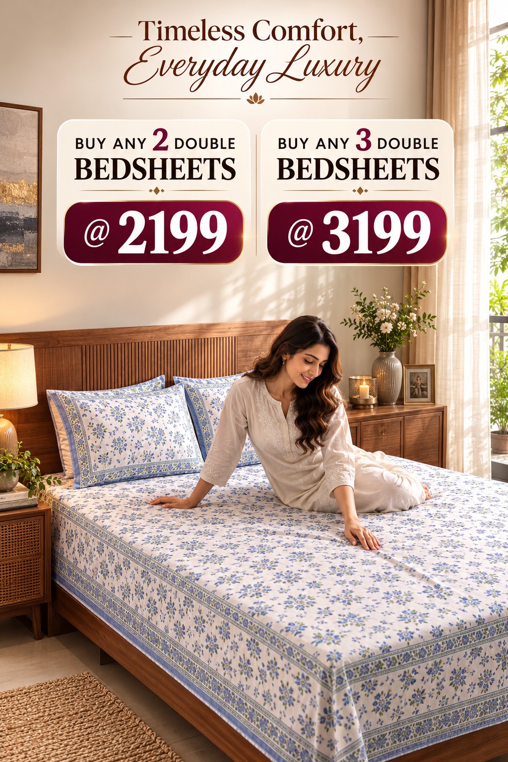 Gulabi Decor Facebook ad: Buy any 2 double bedsheets @ ₹2199