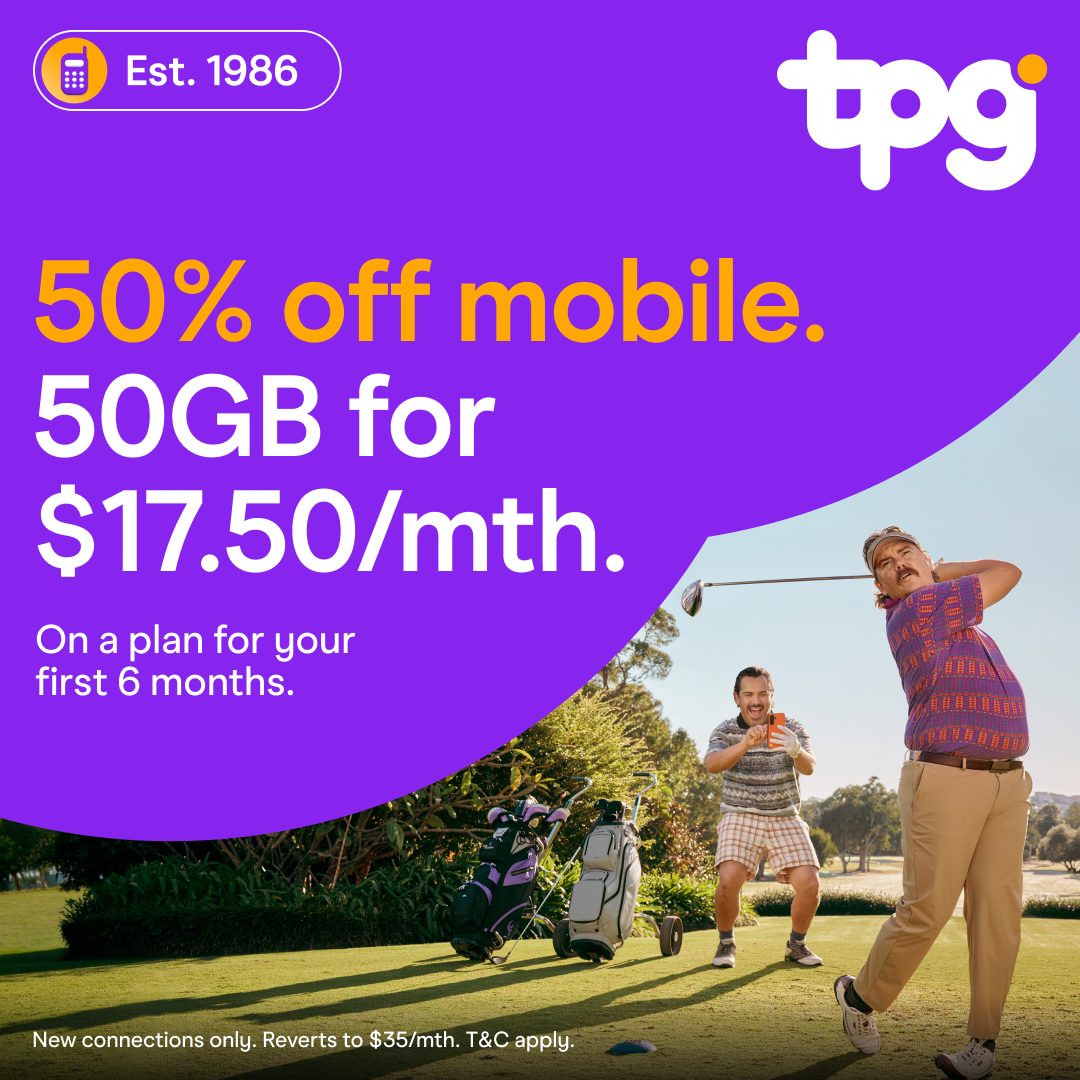 TPG Facebook ad: 50% off mobile plans