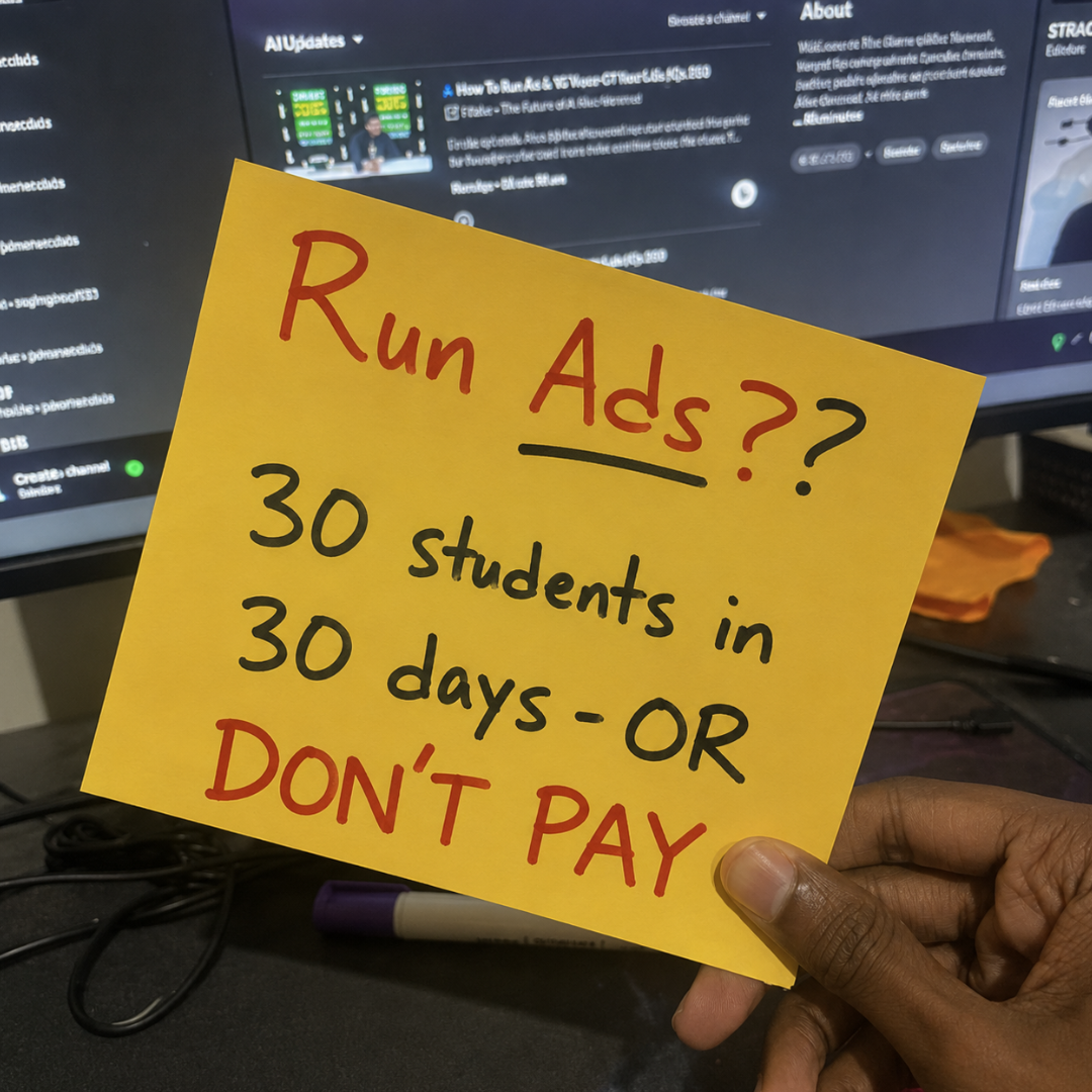 Packedwithclients Facebook ad: Get 15 Paying Students in 30 Days - Or You Don't Pay