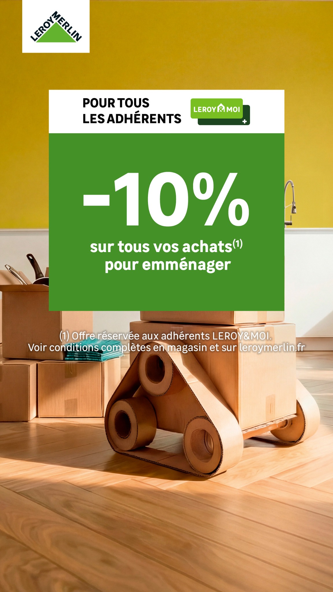 LEROY MERLIN Facebook ad: -10% sur tous vos achats pour emménager