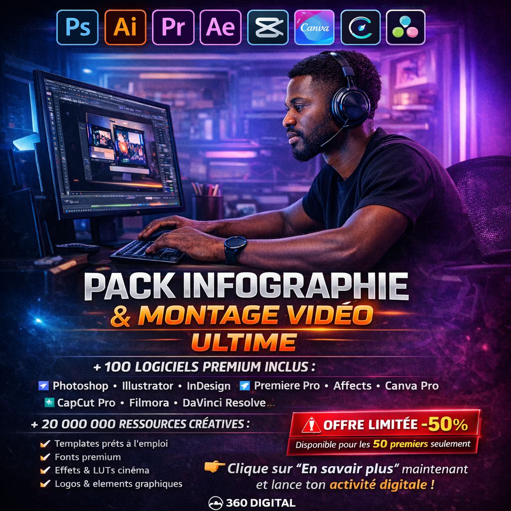 Librairie Virtuelle 226 Facebook ad: PACK INFOGRAPHIE ET MONTAGE VIDEO PRO