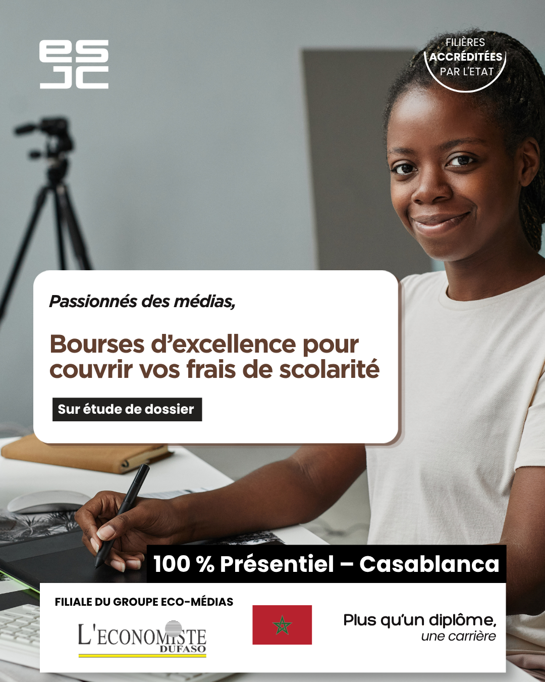 ESJC: Ecole Supérieure de Journalisme et de Communication de Casablanca Facebook ad: Étudiez au Maroc avec une bourse