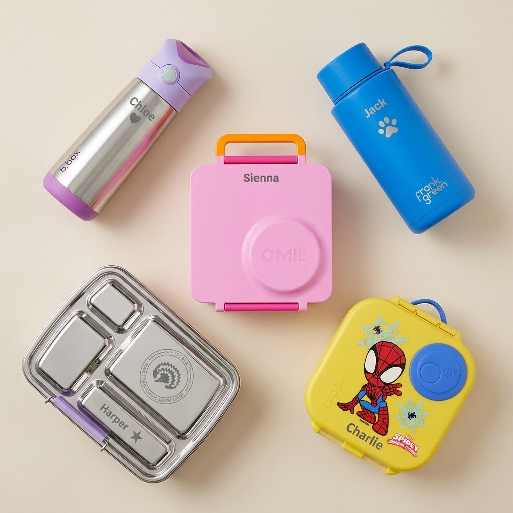Creative Kids Lab Facebook ad: Laser‑personalised lunchboxes and drink bottles with your…