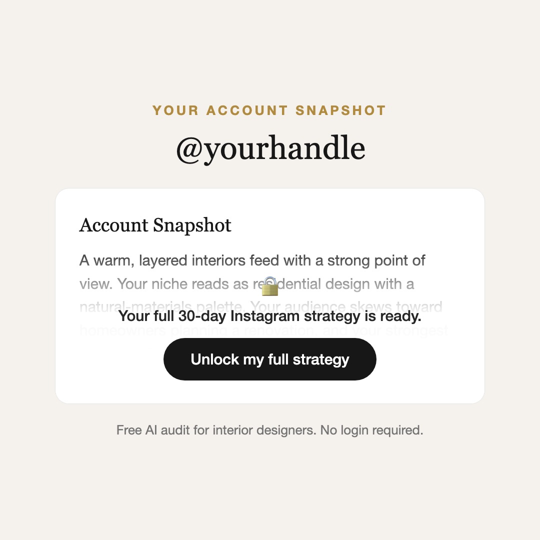 Justin Melillo Facebook ad: Free AI Instagram audit for interior designers