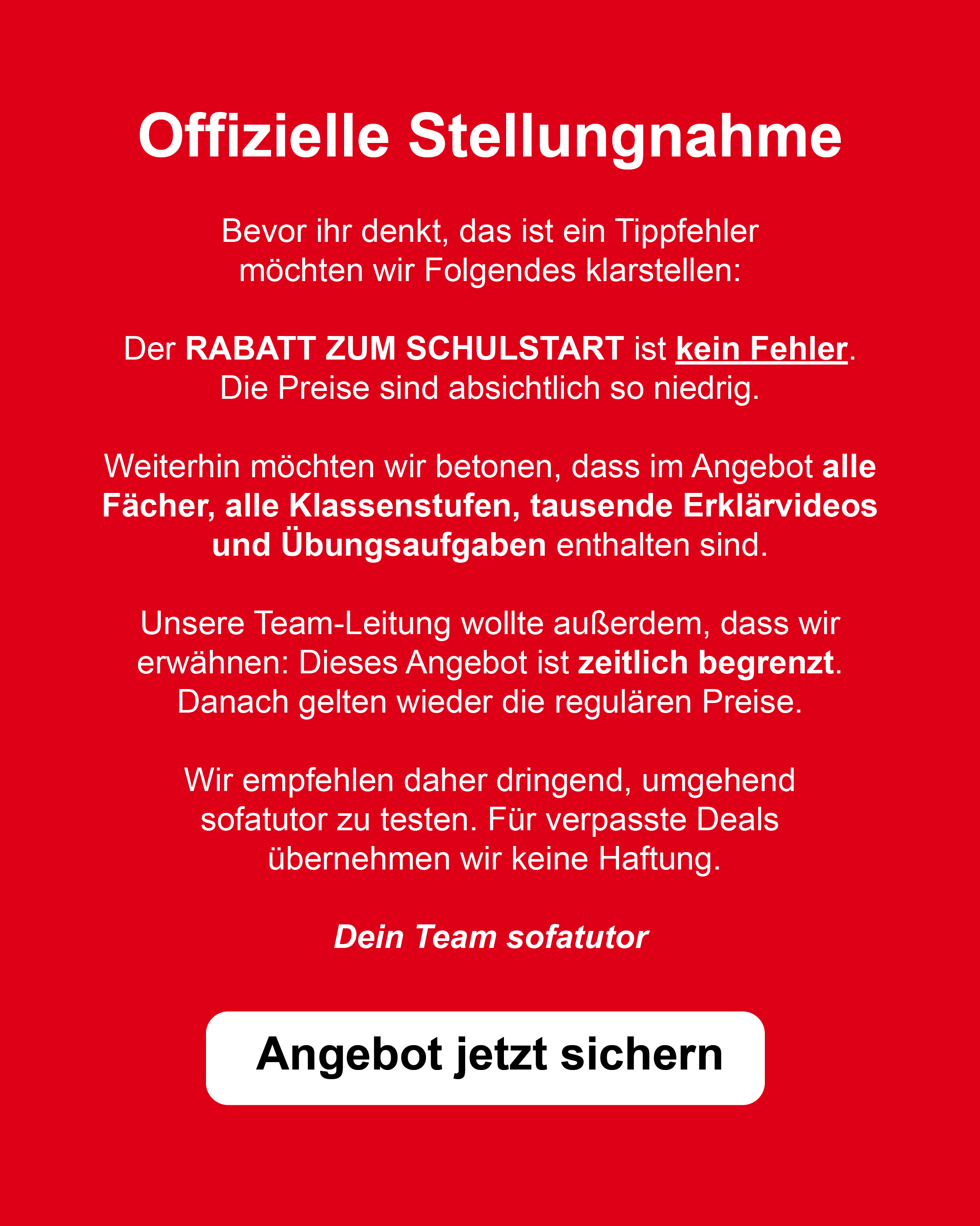 sofatutor Facebook ad: Rabatt beim SCHULSTART-SALE