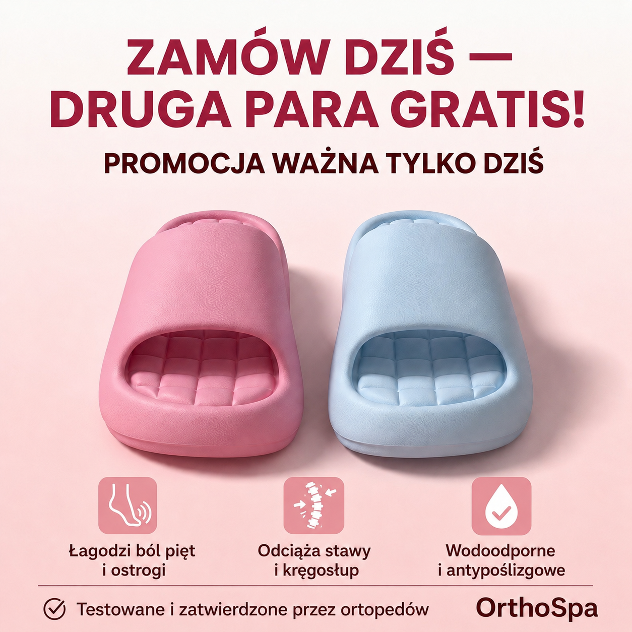 OrthoSpa Facebook ad: Zamów dziś, druga para gratis!