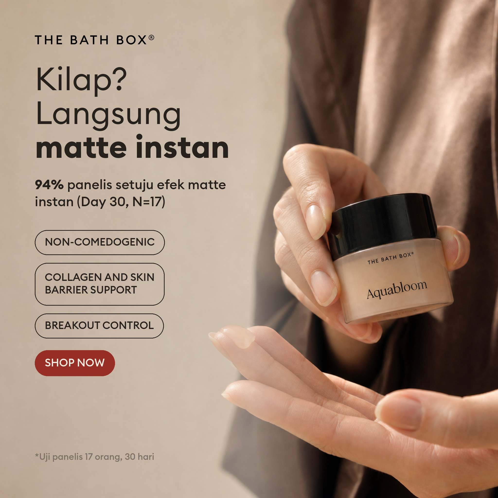 The Bath Box Facebook ad: Oily-but-thirsty skin? Lightweight hydration thanks to…
