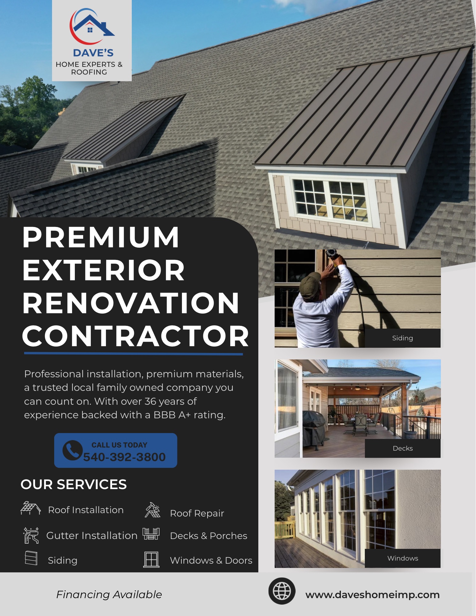 Dave’s Home Experts & Roofing Facebook ad