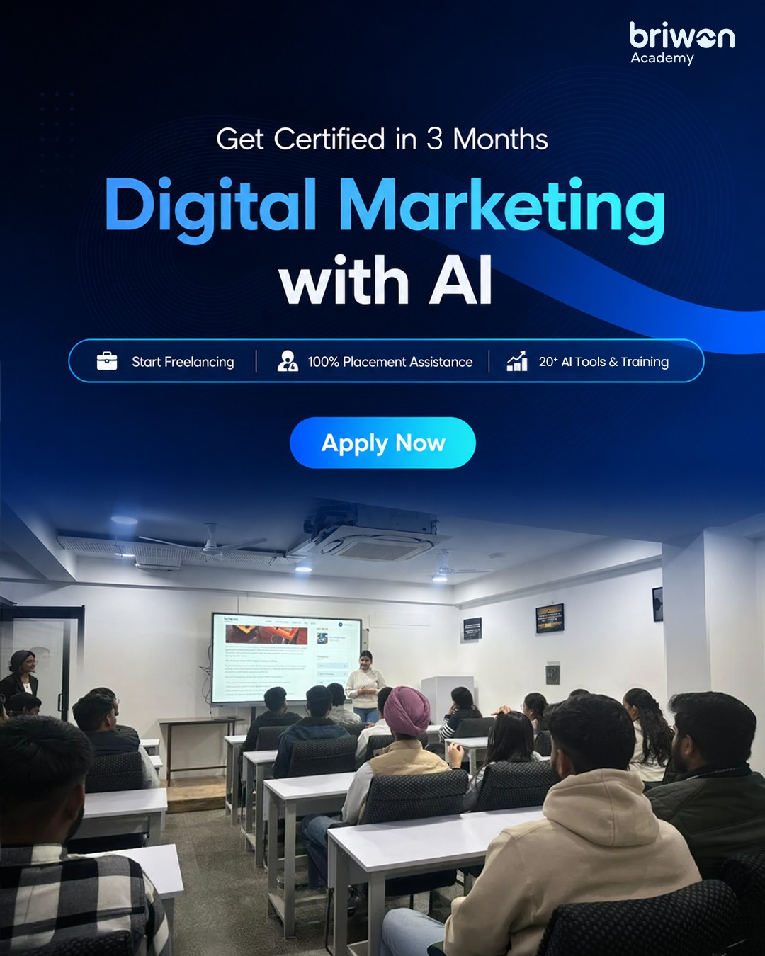 Briwon Academy Facebook ad: Digital Marketing + AI Course, Limited Seats