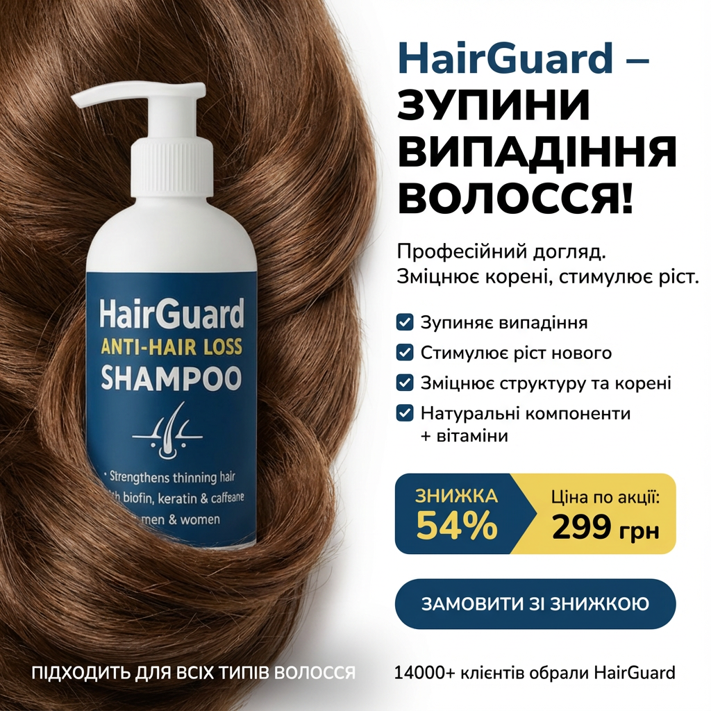 TrendFleet Facebook ad: HairGuard, професійний шампунь проти випадіння волосся