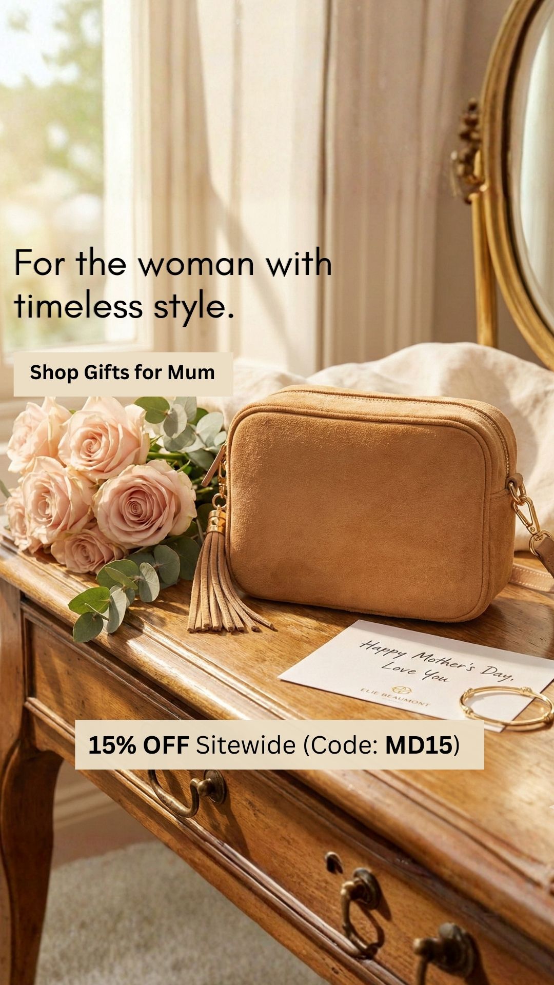 Elie Beaumont Facebook ad: 15% Off Mother's Day Gifts