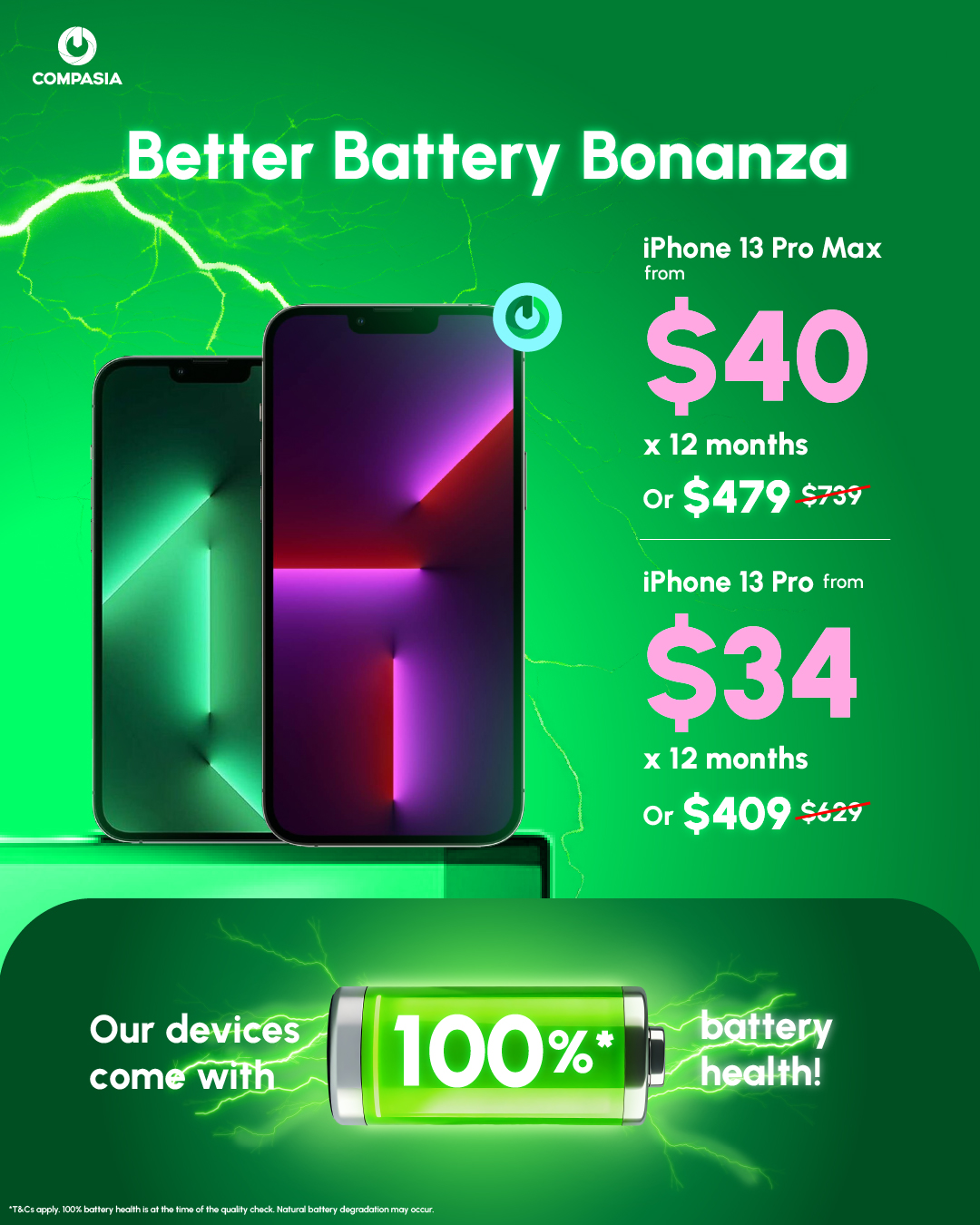 CompAsia Singapore Facebook ad: 100% Battery Health*