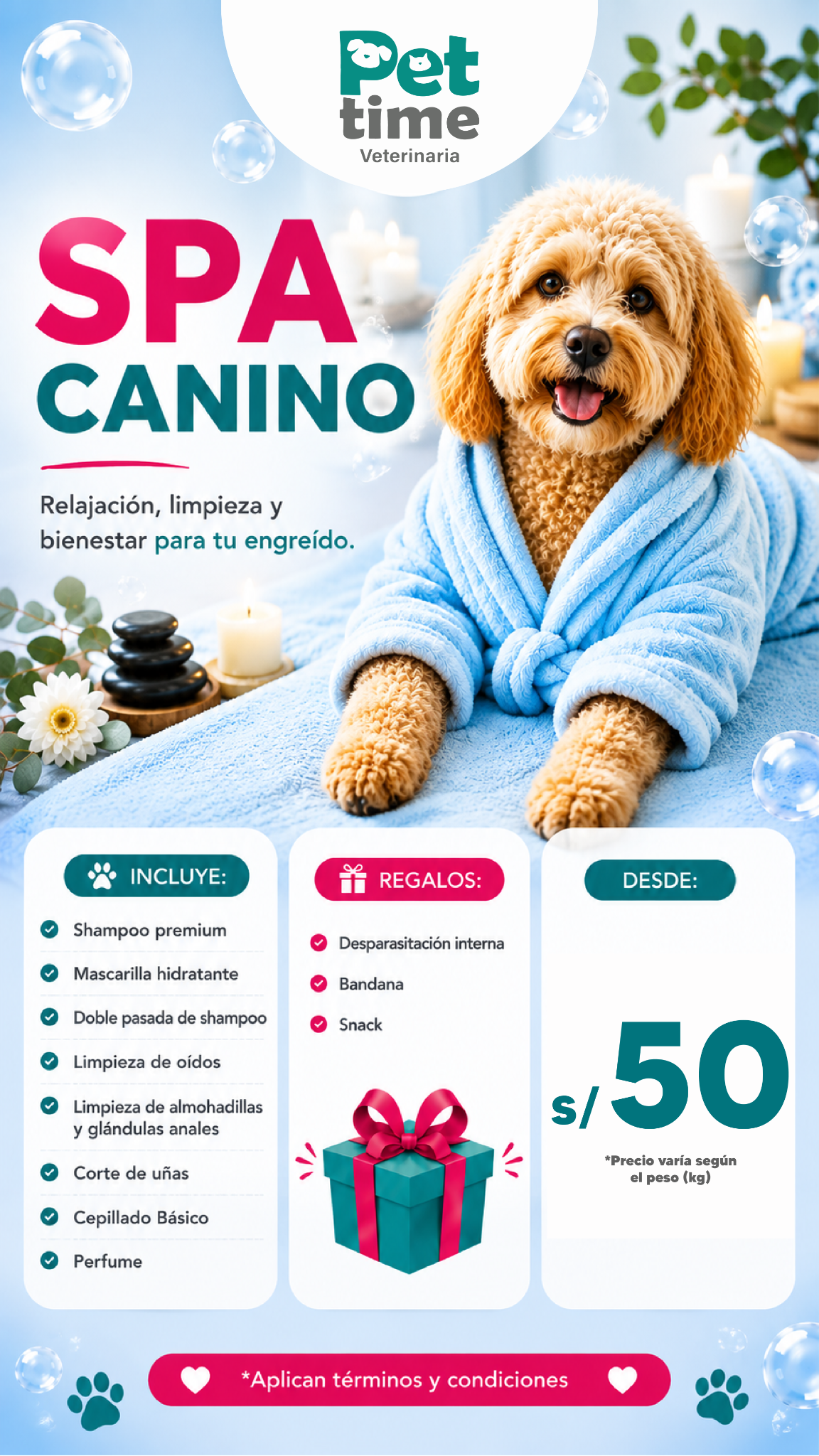 Pet Time Veterinaria Facebook ad: Baño Premium desde S/ 50 + Regalos