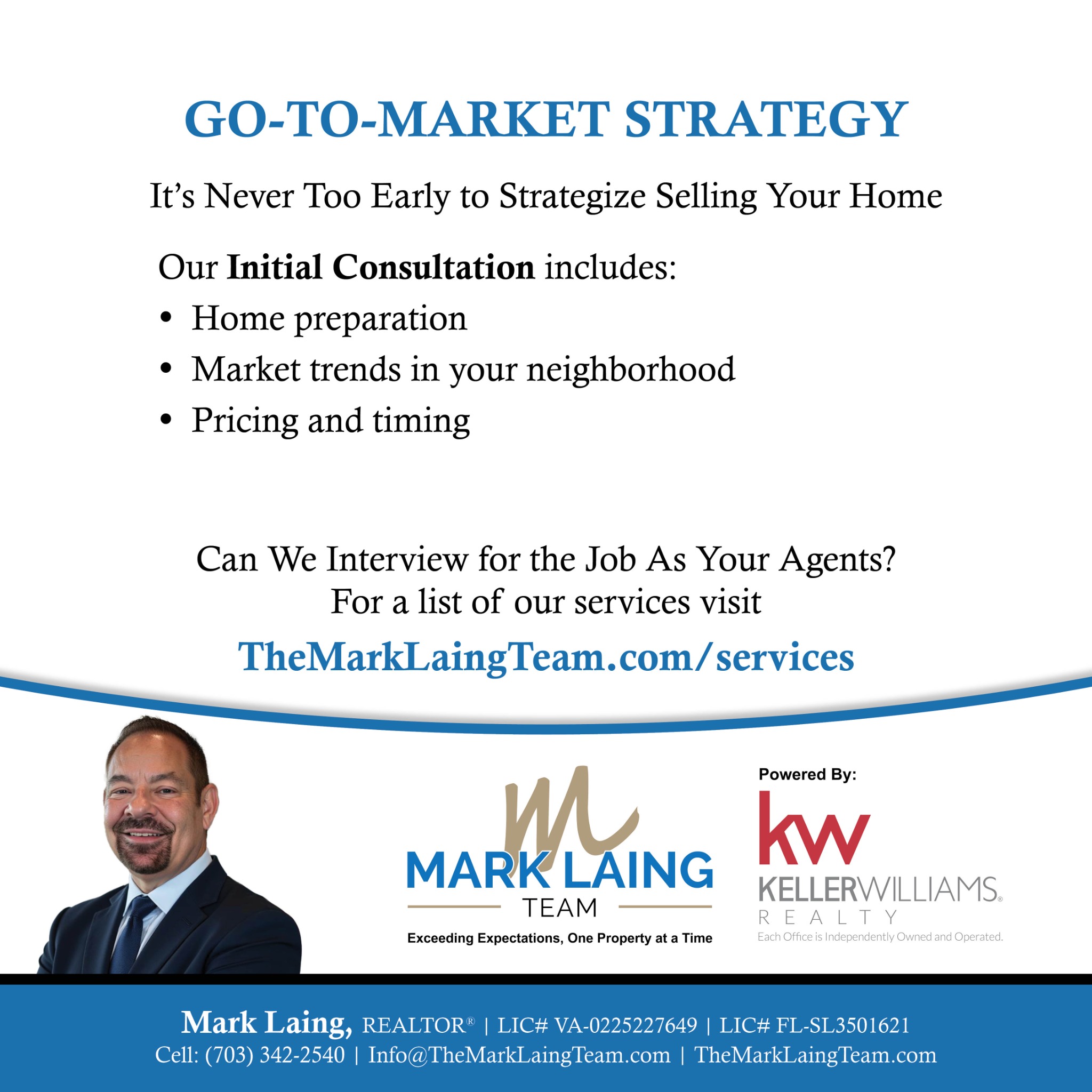 Mark Laing Team Facebook ad: Message or Call (703) 342-2540