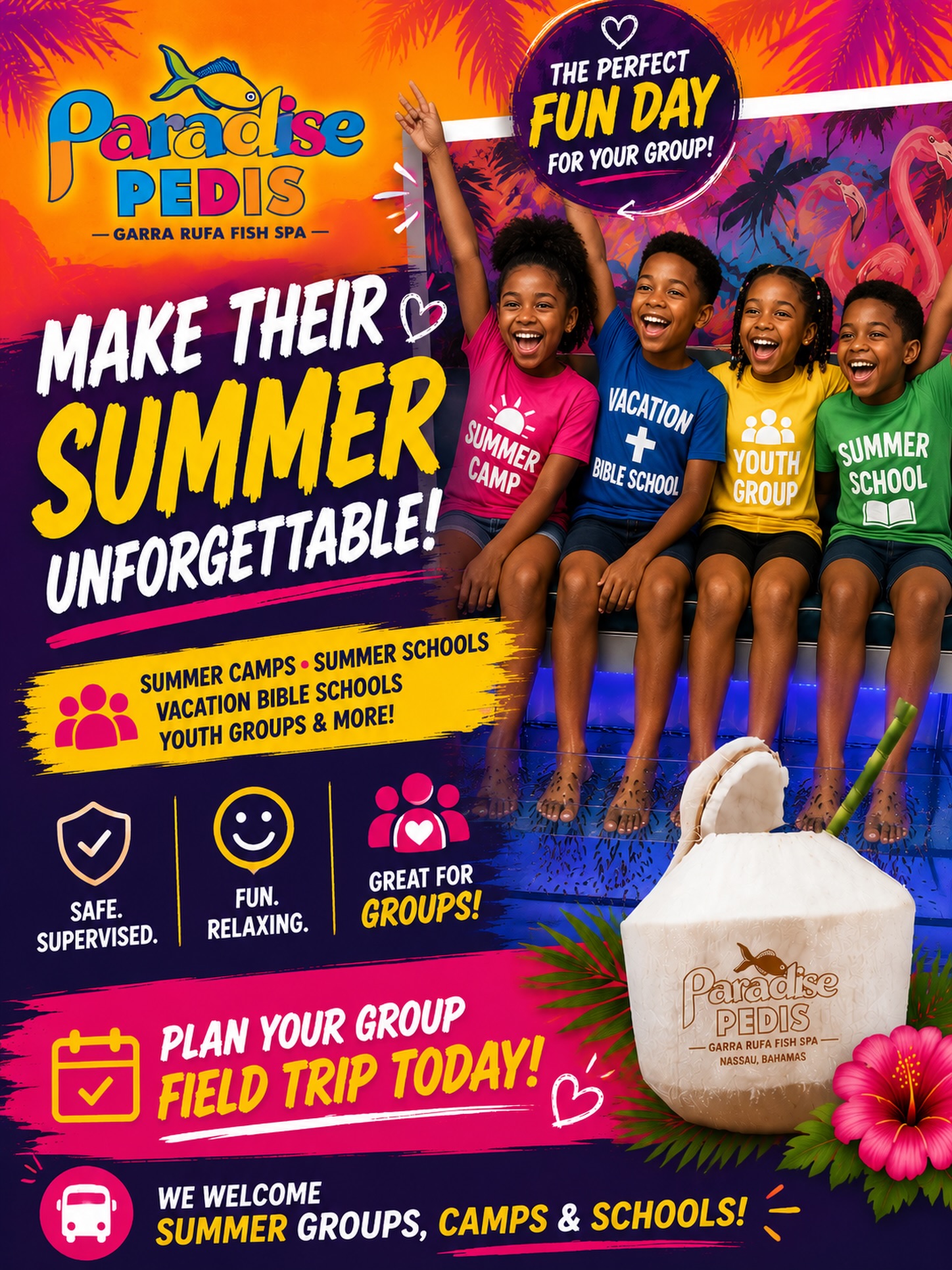 Paradise Pedis Facebook ad: Looking for the perfect summer group activity?