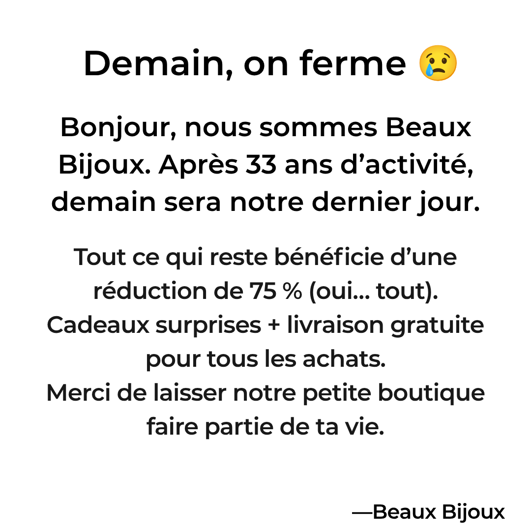 Beaux Bijoux Facebook ad: Dernière chance d'acquérir une pièce de Jewel House