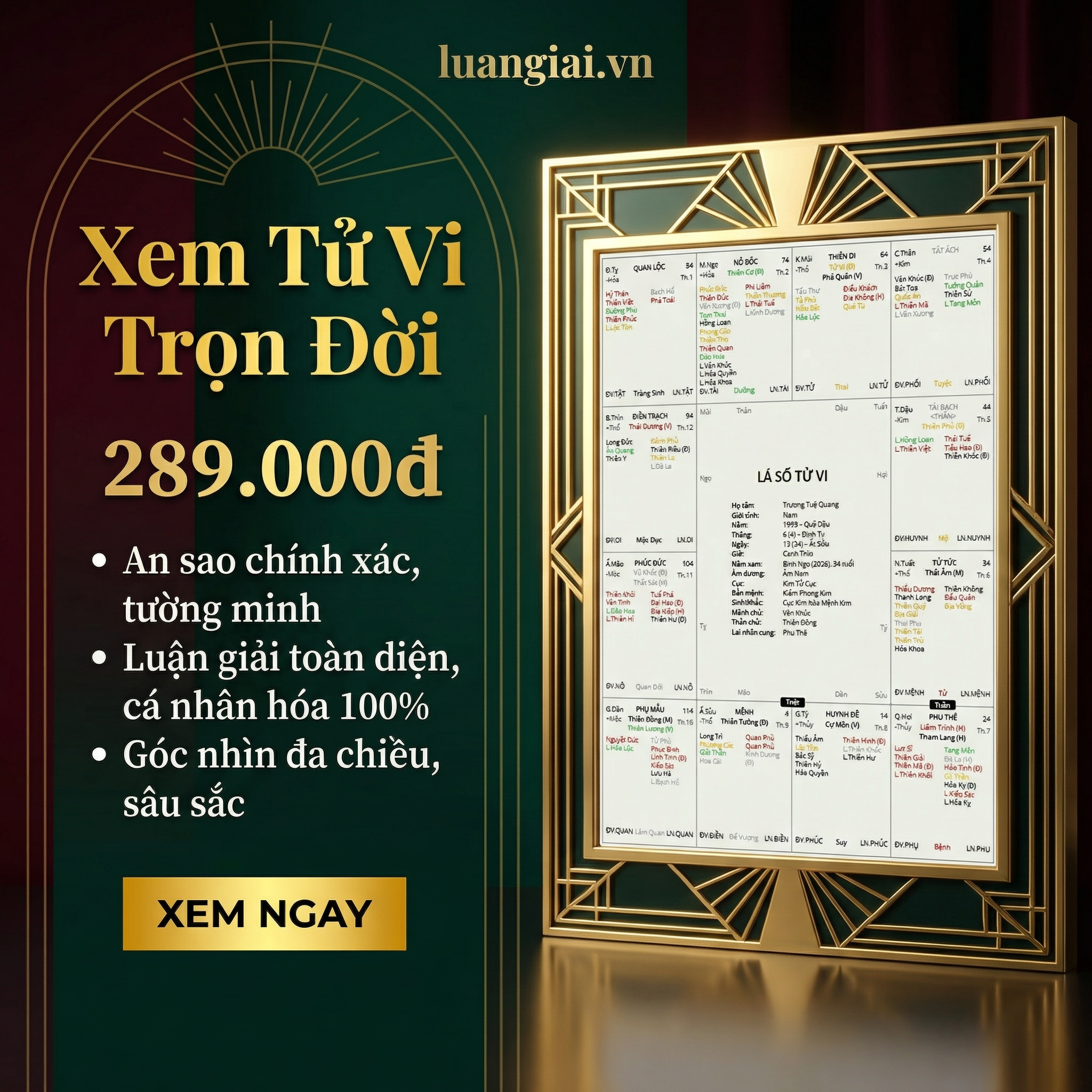 Luangiai.vn - Tra Cứu & Luận Giải Tử Vi Trọn Đời Facebook ad