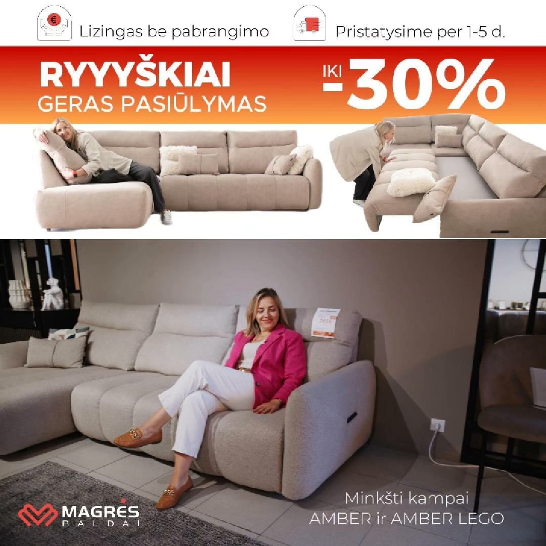 Magrės baldai Facebook ad: AMBER kampas Jūsų svetainei + Lizingas be pabrangimo