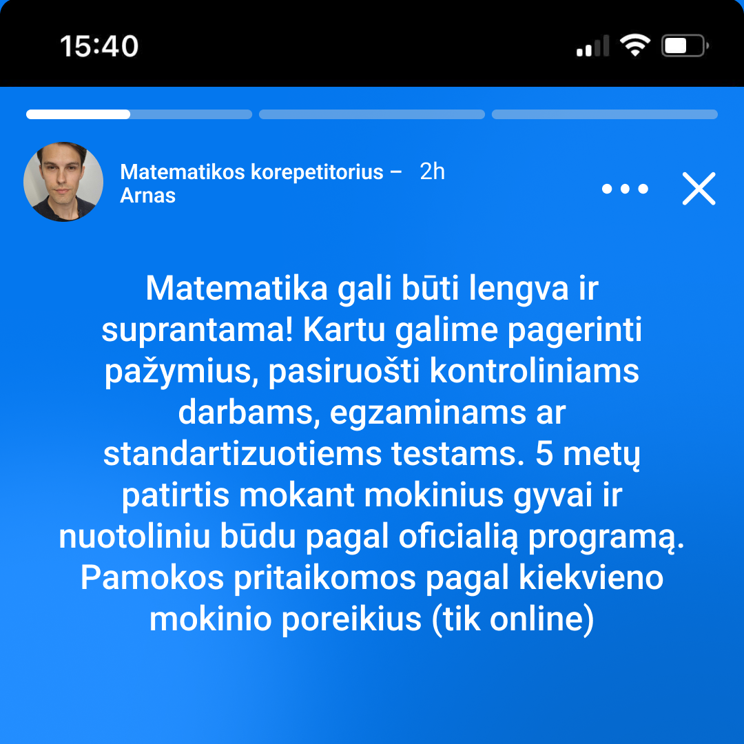 Matematikos korepetitorius Arnas Facebook ad: Išankstinė registracija