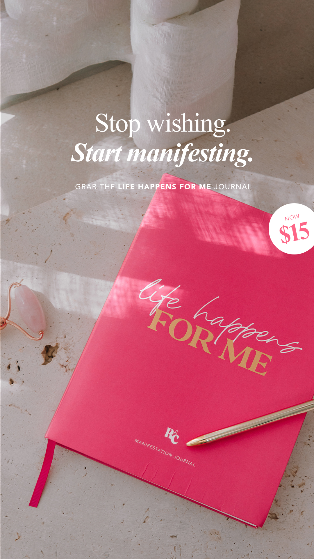 Rise And Conquer Podcast Facebook ad: $15 Manifesting Journal