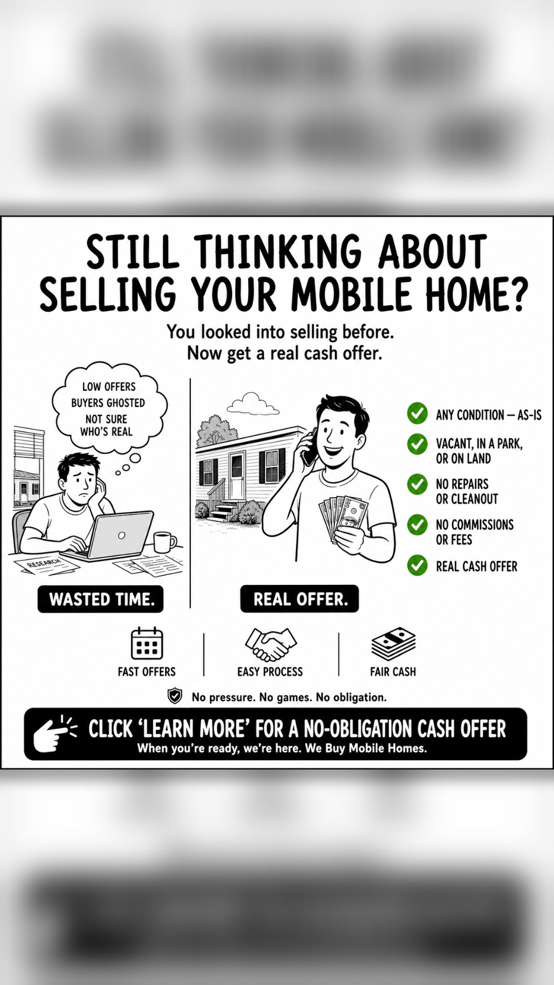 Solid Home Properties Facebook ad: Still Thinking About Selling Your Mobile Home?