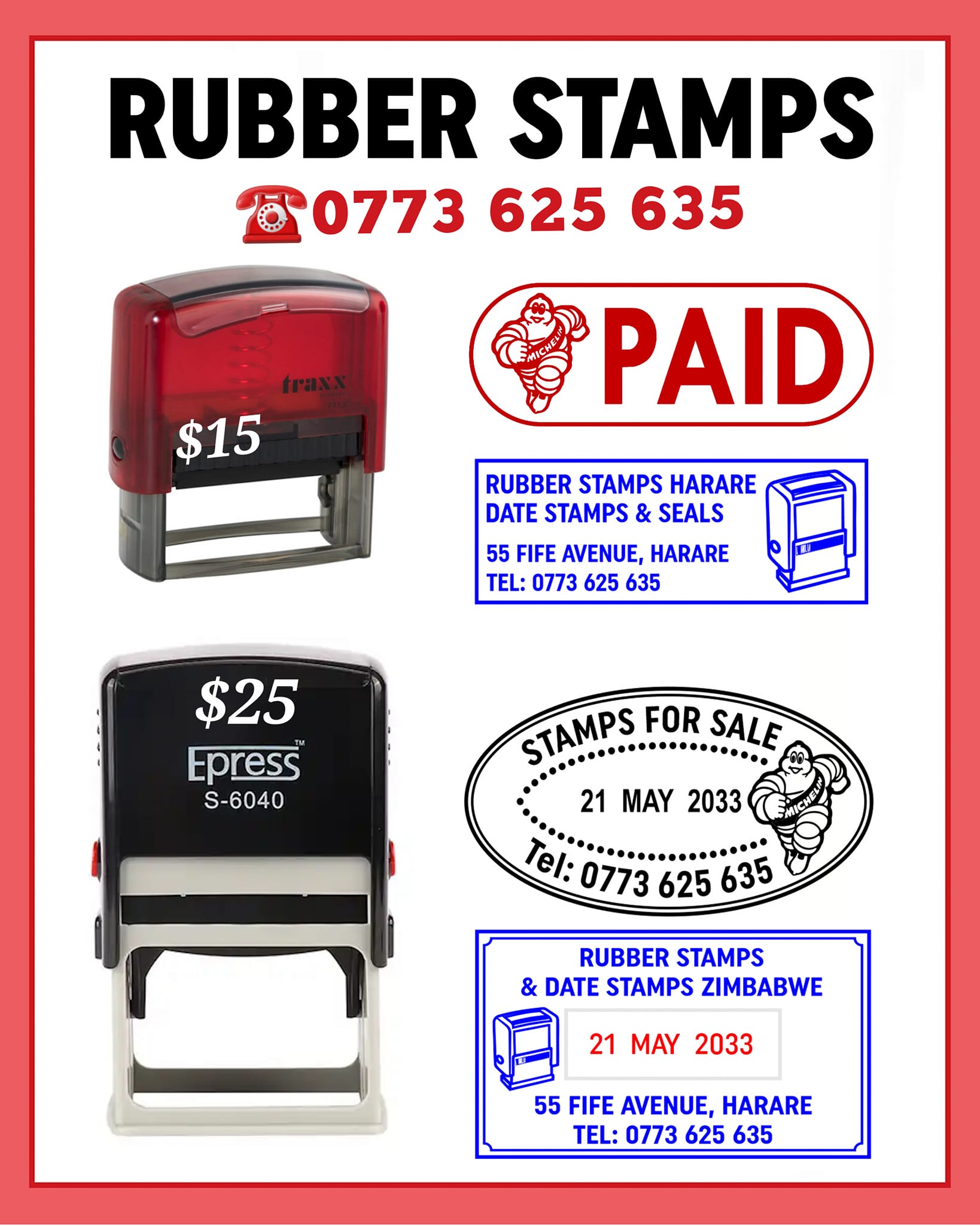 Rubber Stamps Zimbabwe Facebook ad: Stamps for sale on self inking rubber stamps…