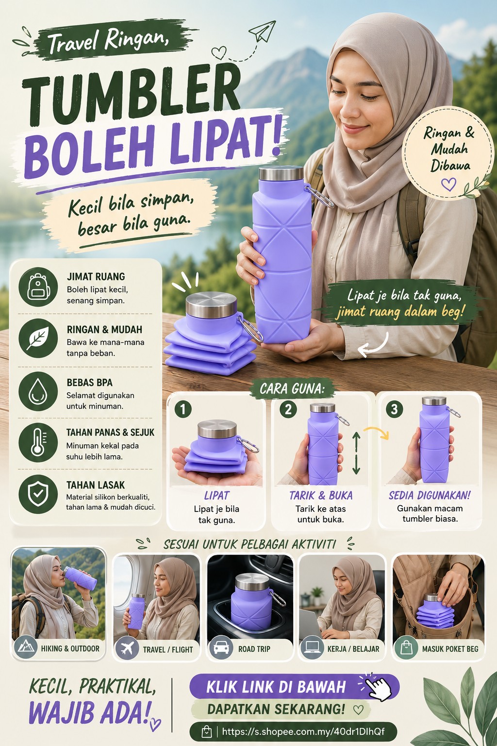 Jardana Shop Facebook ad: Foldable Water Bottle Outdoor Silicone Drinking Bottle…