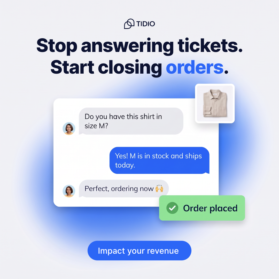 Tidio Facebook ad: One Answer Closer to Checkout