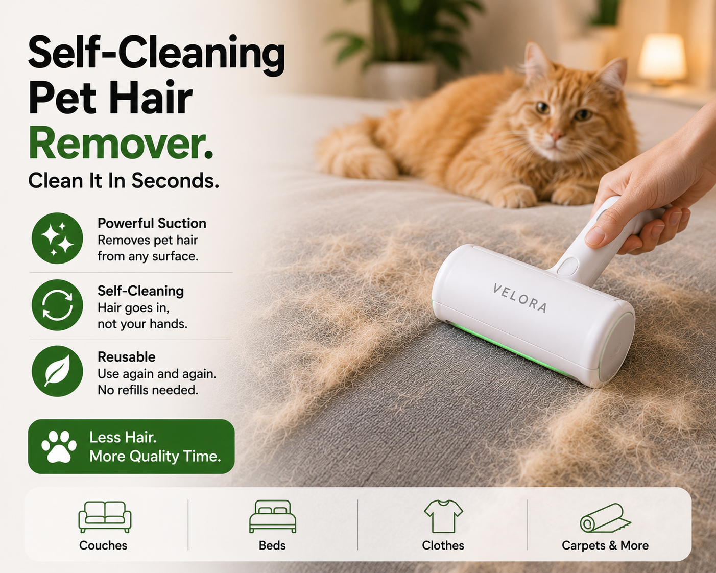 Nuiin Facebook ad: Remove Pet Hair In Seconds