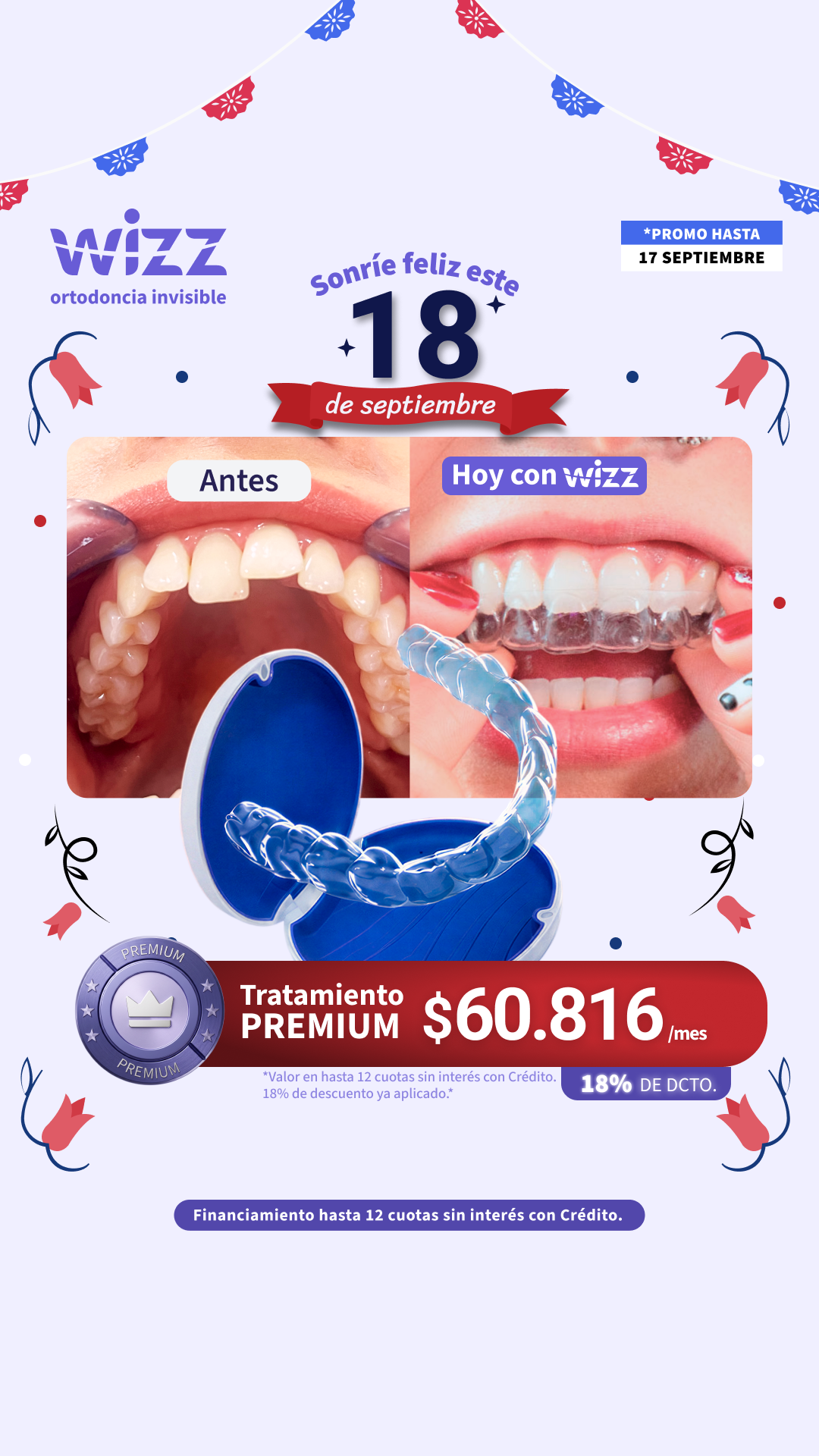 Wizz Chile Facebook ad: Ortodoncia invisible con calidad certificada ISO 13485