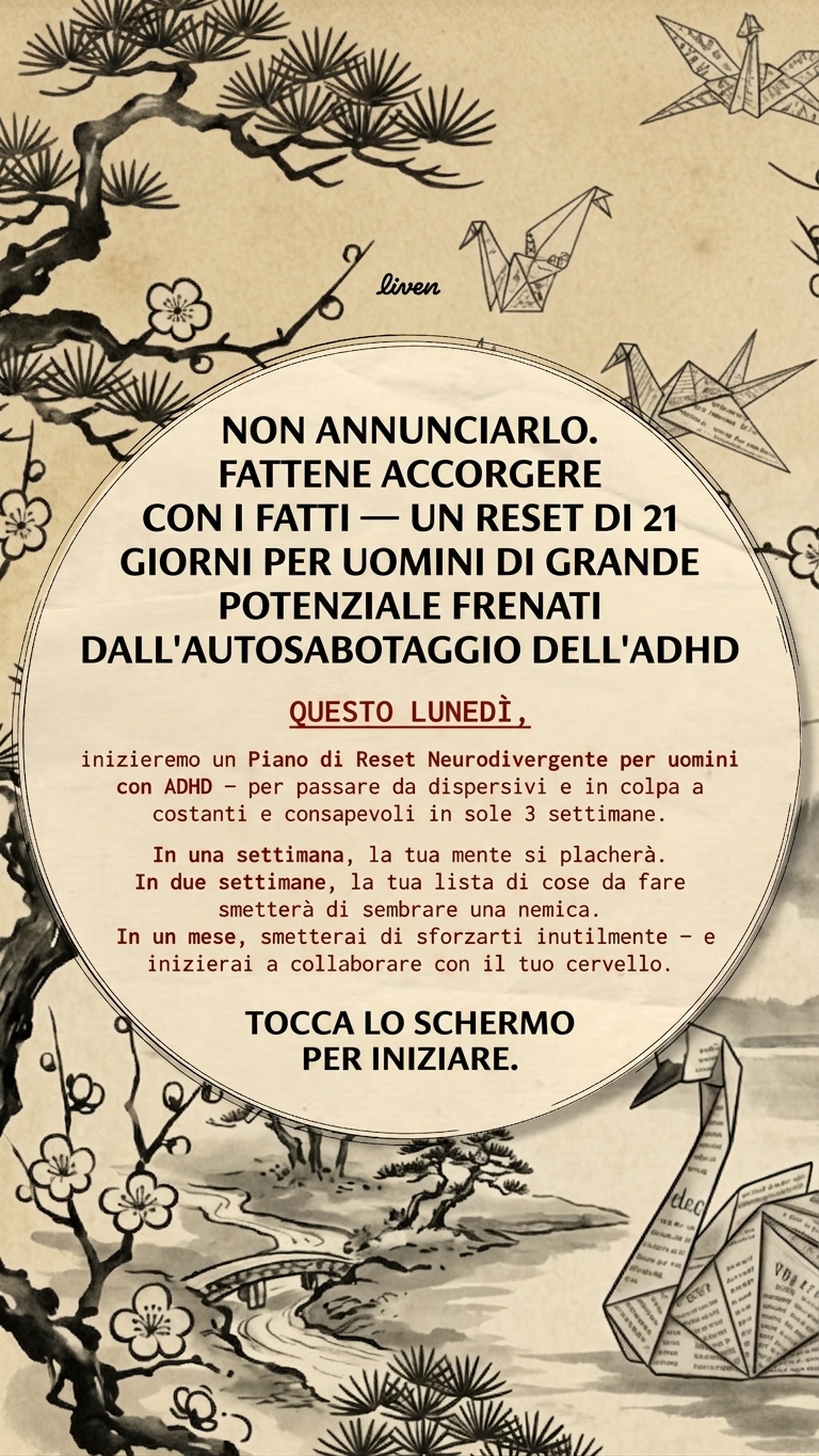 Liven: Train Your Brain to Switch Effortlessly Facebook ad: L'ADHD va bene, ma ignorare l'autosabotaggio no!
