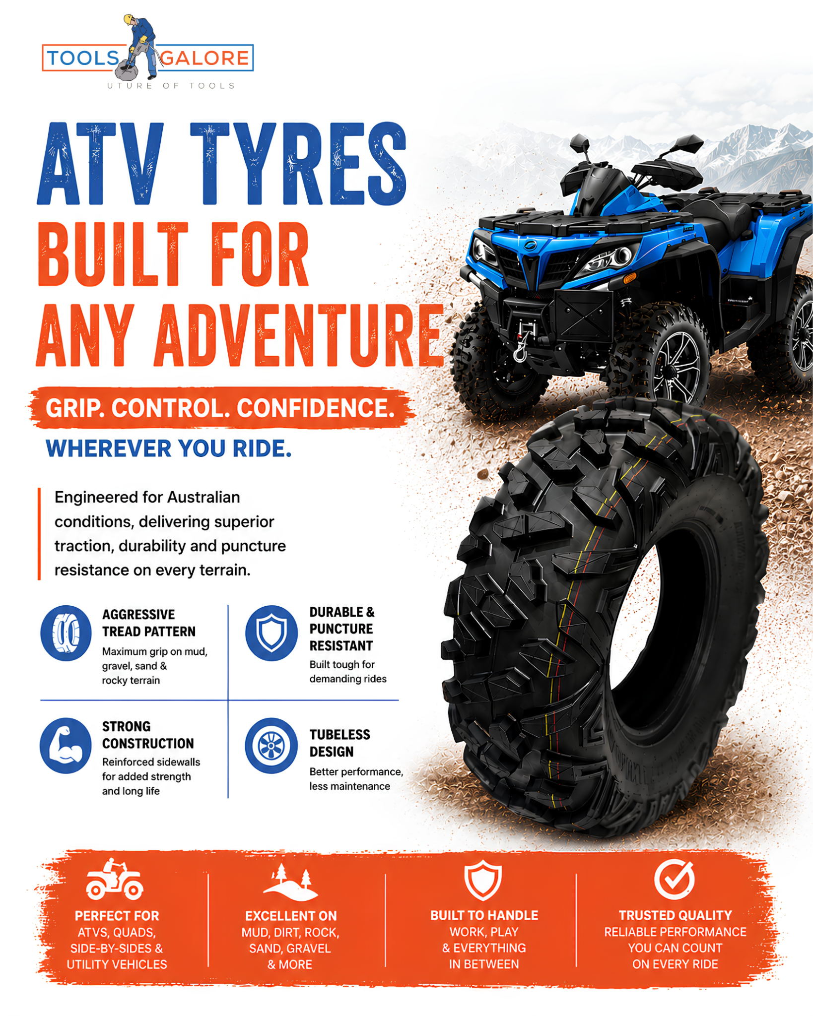 Tools Galore Facebook ad: ATV Tyres Built For Adventure