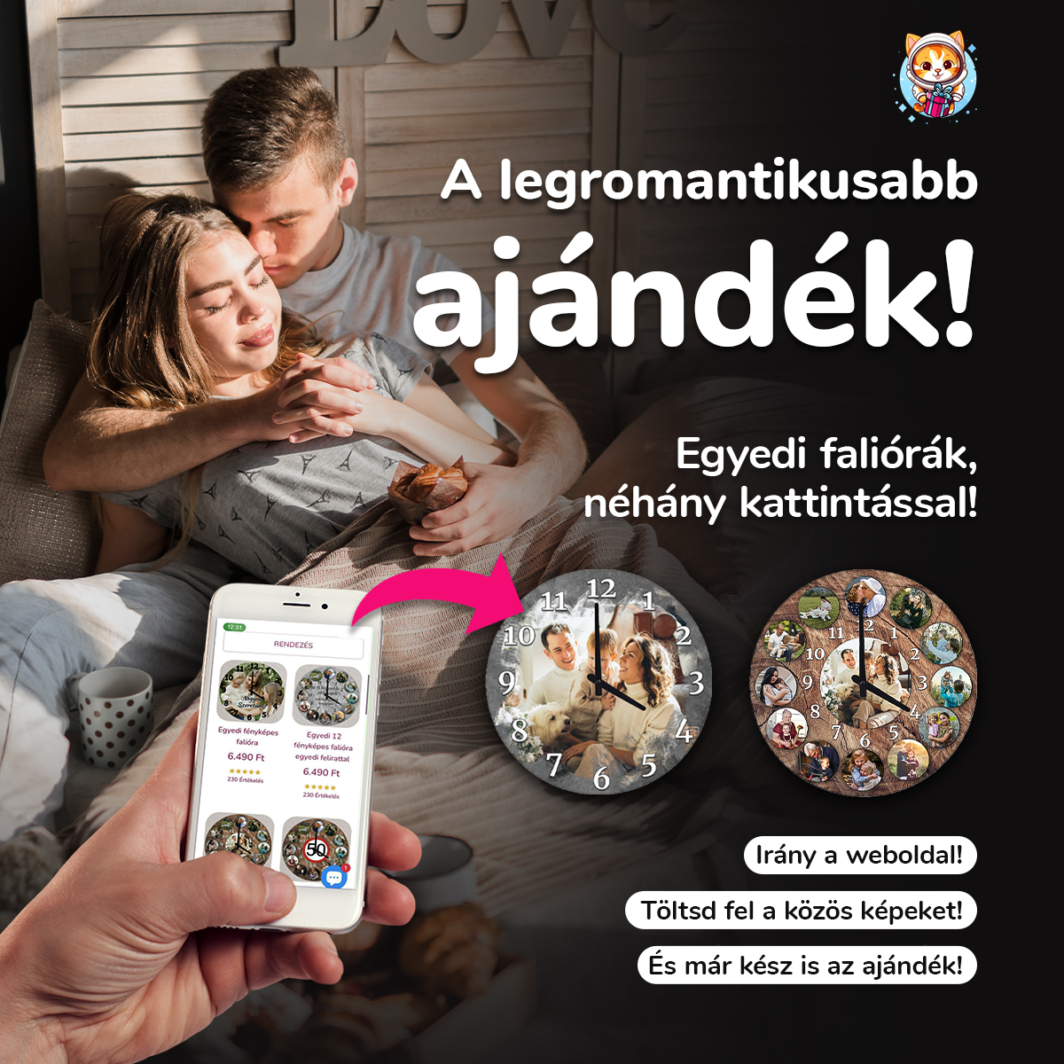 Ajándékverzum Facebook ad: Egyedi falióra!