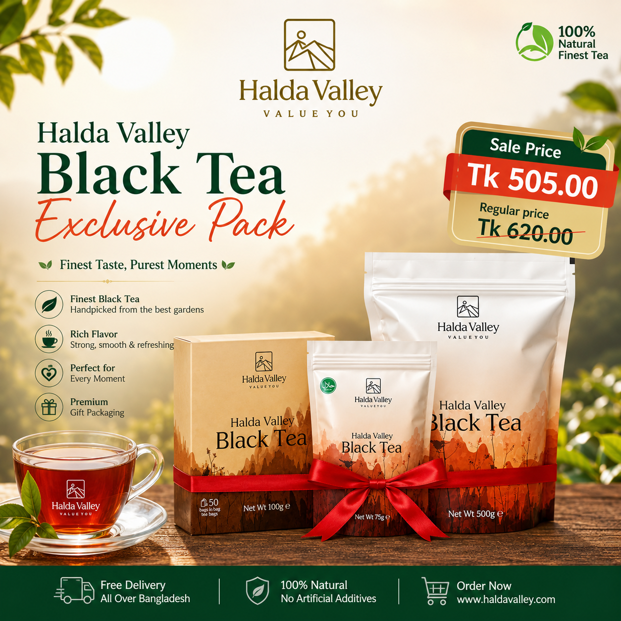 Halda Valley Facebook ad: যারা Black Tea ভালোবাসেন, তাদের জন্য Save 115 TK