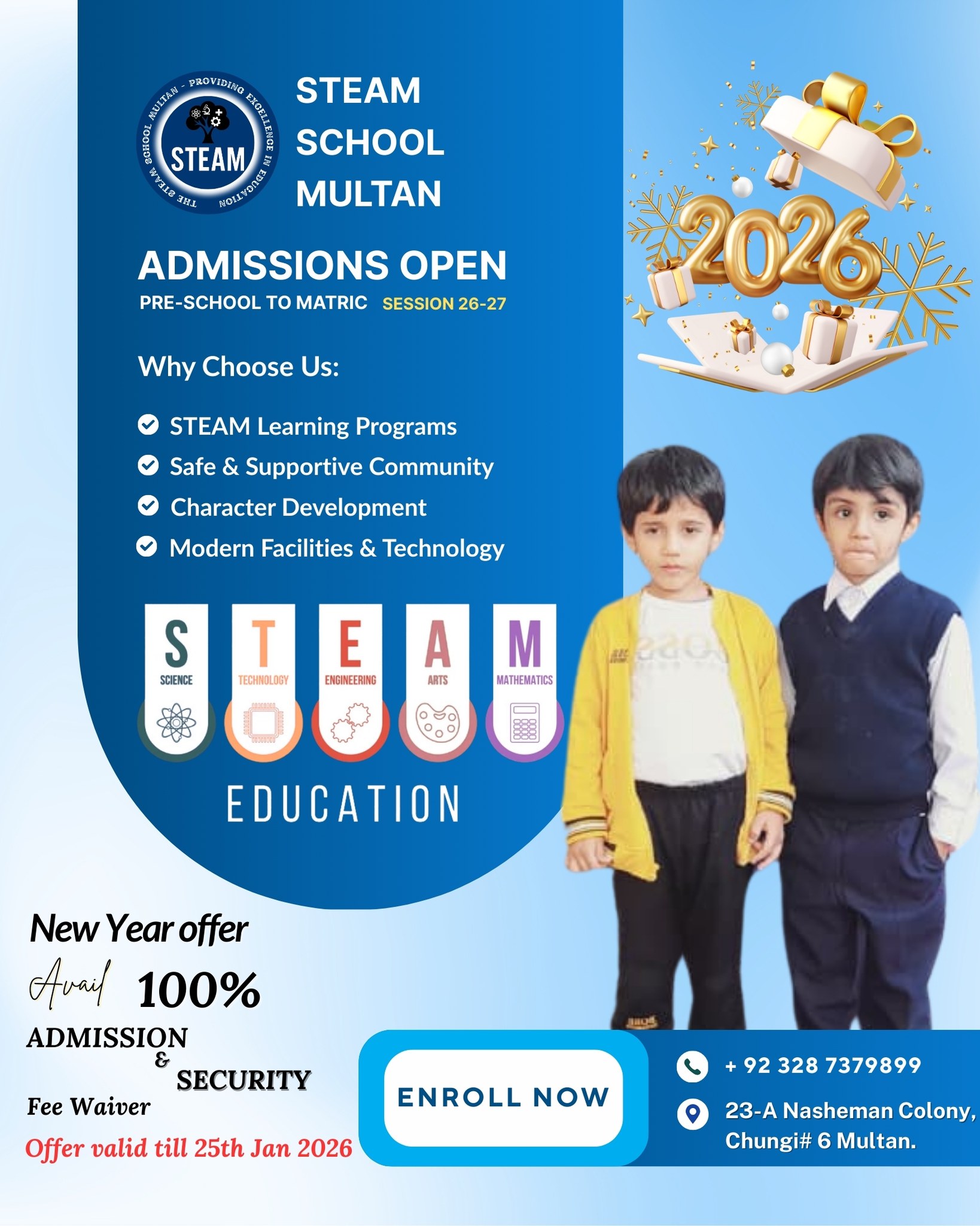 The STEAM School Facebook ad: Admissions Open, New Year Offer 2026!