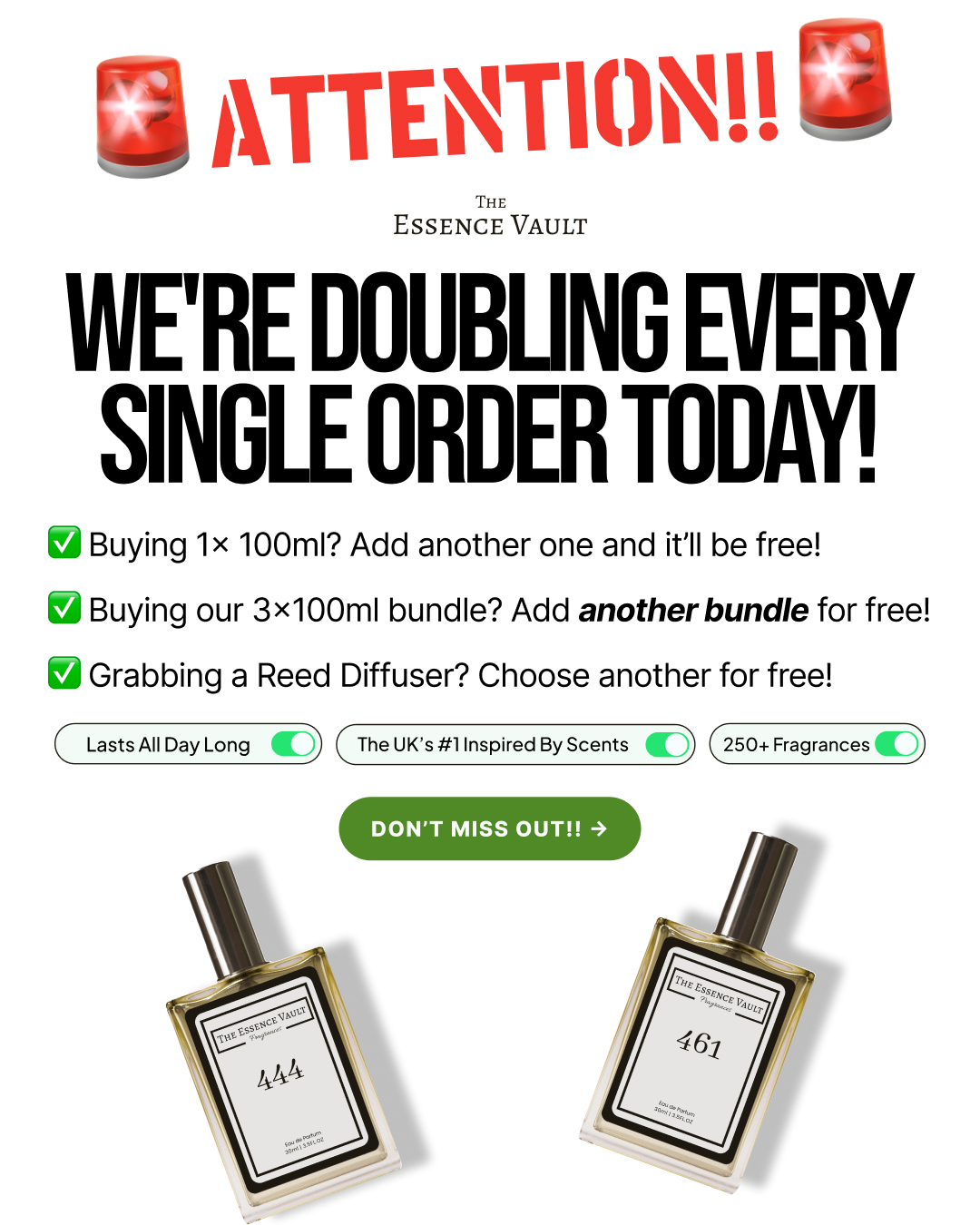 The Essence Vault Facebook ad: Buy 1, Get 1 Free
