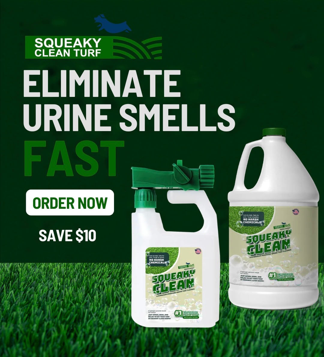 Squeaky Clean Turf Cleaner Facebook ad: Say Goodbye to Bad Smells