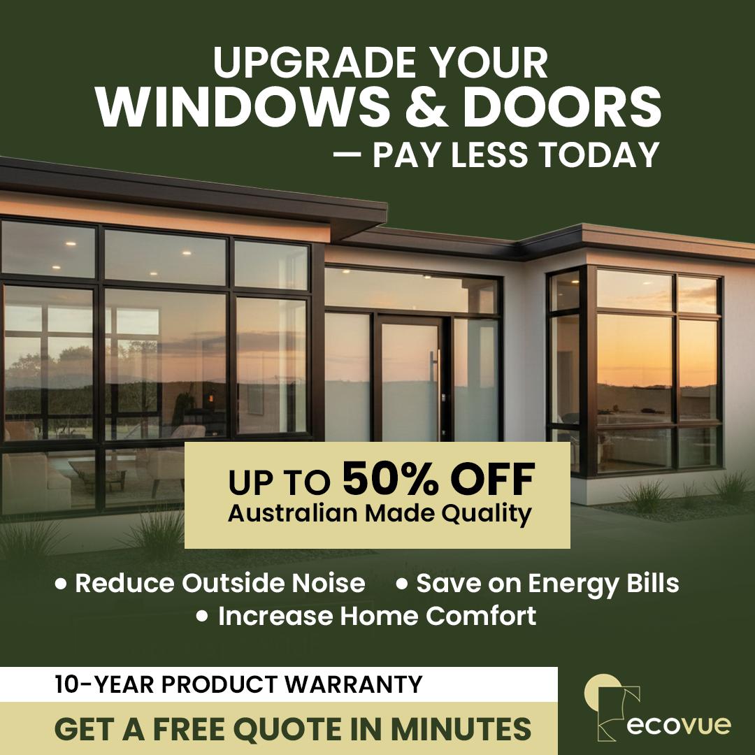Ecovue Facebook ad: Up To 50% Off - Windows & Doors Upgrade - Pay Later