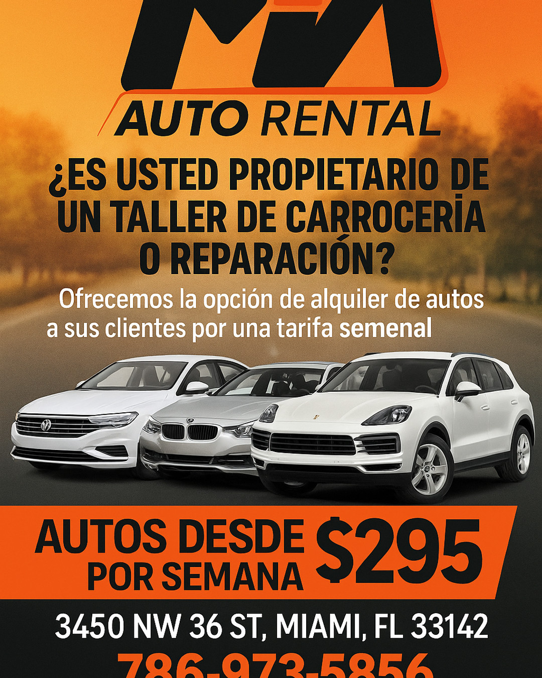 Mia Auto Rental Facebook ad: ¡Atención talleres de carrocería y mecánica!